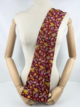 Load image into Gallery viewer, Original 1953 Queen Elizabeth II Coronation Commemorative Cravat - Fabulous Novelty Print on Burgundy Crepe