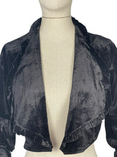 Load image into Gallery viewer, Vintage 1970's does 1930's Black Cotton Velvet Cropped Jacket with Frilled Edge Collar - Bust 34" *