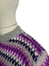 Load image into Gallery viewer, Reproduction 1930's Hand Knitted Long Sleeved Stripe Jumper in Silver Grey, Purple, White and Pink Pure Wool - Bust 34 36 *