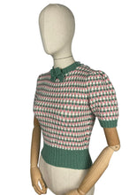 Load image into Gallery viewer, Reproduction 1940's Waffle Stripe Jumper in Slate Green, Pale Pink and White - Bust 33 34 35