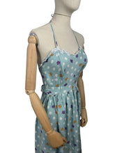 Load image into Gallery viewer, Original Late 1940's or Early 1950's Floral Border Print Dress and Bolero in Blue, Purple, Mustard, Black and White - Bust 32 33