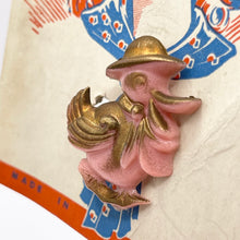 Load image into Gallery viewer, Original 1940's Wartime Scarf Ring Featuring a Little Pink Duck with a Gold Hat