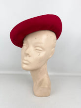 Load image into Gallery viewer, Original 1940's Cherry Red Felt Hat with Navy Blue Grosgrain Trim