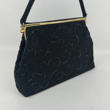 Load image into Gallery viewer, Original 1950's Black and Gold Heavily Beaded Evening Bag