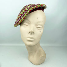 Load image into Gallery viewer, Reproduction 1940's Pure Wool Fair Isle Beret in Burgundy and Green - Wonderful Design Featuring Six Different Colours *