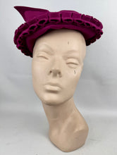 Load image into Gallery viewer, Original 1940’s Magenta Pink Felt Hat with Large Bow Trim by Louis of California