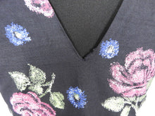 Load image into Gallery viewer, Original 1950's Classic Black Cotton Day Dress with Large Pink Roses - Bust 34 *