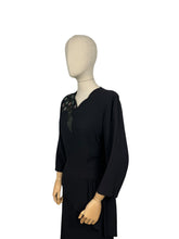 Load image into Gallery viewer, Original 1940's Kay Carter Black Crepe Floral Studded Cocktail Dress - Bust 36 *