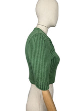 Load image into Gallery viewer, 1940's Reproduction Hand Knitted Bolero in Dark Sage Green Acrylic - Bust 34 36 *