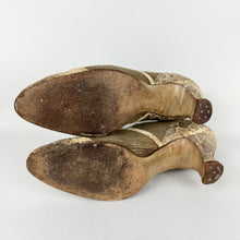 Load image into Gallery viewer, Original 1930's Snakeskin and Mesh Brown and Cream Lace Up Shoes - Size 5 5.5 Narrow *