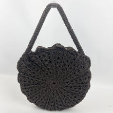 Load image into Gallery viewer, Original 1940's Dark Brown Circular Crochet Bag with Carved Lucite Detail