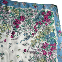 Load image into Gallery viewer, Original 1940's Bright Floral Crepe Scarf in Pink, Green, Blue and White - Great Headscarf