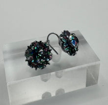 Load image into Gallery viewer, Original 1930's 1940's White Metal Iris Glass Flower Earrings for Pierced Ears