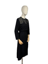 Load image into Gallery viewer, Original 1940's Inky Black Crepe Evening Dress with Net Yoke and Bow Trim - Bust 36 38 *