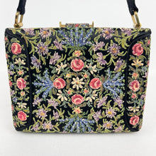 Load image into Gallery viewer, Absolutely Stunning Original 1950’s Black Handpainted Floral Beaded Evening Box Bag by Waldybag - Highly Collectible
