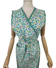 Load image into Gallery viewer, Original Volup 1940's Cotton Wraparound Apron in White, Green and Blue Floral - Bust 40 42 44 46 *