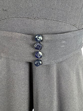 Load image into Gallery viewer, Original Late 1930's or Early 1940's Midnight Blue Crepe Day Dress with Long Sleeves and Amazing Soutache Waist Detail - Bust 34 35