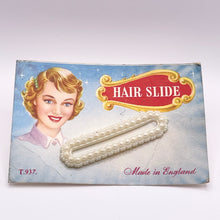 Load image into Gallery viewer, Original 1950's Ivory Pearlised Plastic Hair Clip on Original Card - Vintage Hair Barette