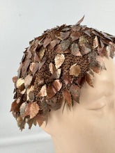 Load image into Gallery viewer, Original 1920's 1930's Brown Crochet Beret Covered with Metallic Leaf Sequins