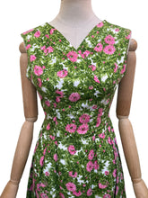 Load image into Gallery viewer, Original 1950's Green and Pink Floral Dress by Peggy Page - Bust 34