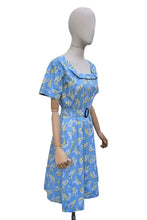 Load image into Gallery viewer, Original Late 1940's or Early 1950's Blue Cotton Belted Day Dress with Yellow and White Paisley Print - Bust 40