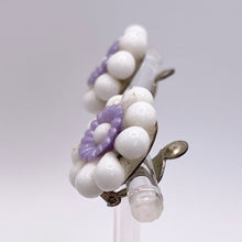 Load image into Gallery viewer, Original 1950's White and Purple Glass Flower Clip on Earrings