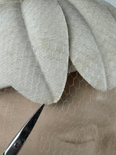 Load image into Gallery viewer, Original 1950's Ivory Fabric Petal Hat with Face Veil and Bow Trim *