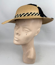 Load image into Gallery viewer, Original 1930's Natural Straw Hat with Navy and Ivory Grosgrain Trim