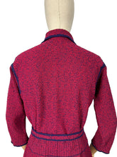 Load image into Gallery viewer, Original 1940's 1950's Brittany Club Sports Clothes by Marinette Three Piece Knit Set in Cranberry Red and French Navy Boucle Wool - Bust 36 38 *