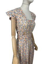 Load image into Gallery viewer, Original 1940’s Fine Cotton Floral Day Dress in Brown, Pink, Blue and White - Bust 36 *