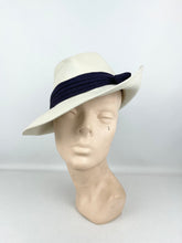 Load image into Gallery viewer, Original 1930's Ivory Felt Fedora Hat with Black Grosgrain Trim