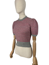 Load image into Gallery viewer, Reproduction 1940’s Hand Knitted Fair Isle Striped Jumper in Silver and Slate Rose Pink - Bust 34 36 *