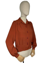Load image into Gallery viewer, 1940's Reproduction Blouse in Rust Crepe with Double Button Closure in Burgundy - Bust 34 36