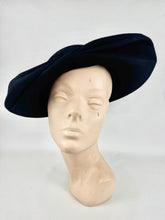 Load image into Gallery viewer, Original 1930's Inky Black Felt Hat with Coiled Felt Trim