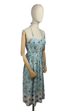 Load image into Gallery viewer, Original Late 1940's or Early 1950's Floral Border Print Dress and Bolero in Blue, Purple, Mustard, Black and White - Bust 32 33