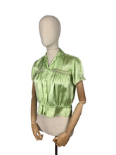Load image into Gallery viewer, Original 1940’s Pale Green Artificial Silk Blouse with Colourful Smocking Detail - Bust 34 36
