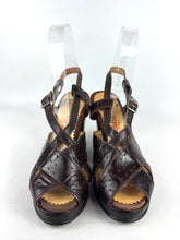 Load image into Gallery viewer, Original 1940's CC41 Dark Brown Leather Peep-toe Platform Sandals by Sandella - UK 3