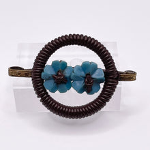 Load image into Gallery viewer, Original 1940's Brown and Blue Wartime Make Do and Mend Wire Brooch with Flower Middle