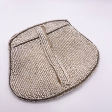 Load image into Gallery viewer, Original 1930's Heavily Beaded Evening Clutch Bag in Ivory and Light Purple with Dog Motif - Pretty Vintage Purse - As Is *