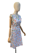 Load image into Gallery viewer, Original 1940's Blue, Orange and Green Floral Print Cotton Apron - Chore Dress - Would Make A Great Summer Dress - Bust 34 36