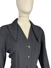 Load image into Gallery viewer, Original 1940's 1950's Inky Black Wool Day Dress with Button Front Bodice - Looks Like a Suit - Bust 40