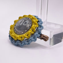 Load image into Gallery viewer, Original 1940's Blue and Yellow Wartime Make Do and Mend Wire Brooch with Glass Button Middle *