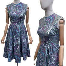 Load image into Gallery viewer, 1950’s Vibrant Paisley Cotton Day Dress in Purple, Blue, Green and Pink - Bust 32 34