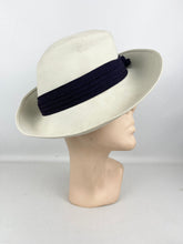 Load image into Gallery viewer, Original 1930's Ivory Felt Fedora Hat with Black Grosgrain Trim