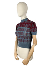 Load image into Gallery viewer, Reproduction 1940's Lace Striped Jumper in China Blue and Burgundy Red Wool - Bust 32 34 *