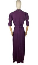 Load image into Gallery viewer, Original 1940's Cadbury Purple Crepe Full Length Evening Dress with Cutout Detail and Lace Trim - Bust 36 *