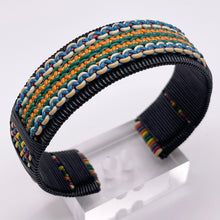 Load image into Gallery viewer, 1940's Make Do and Mend Wire Cuff Bracelet in Black, White, Red, Blue, Orange, Yellow and Green 'Telephone Wire'