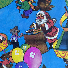 Load image into Gallery viewer, Original Vintage Colourful Children's Christmas Wrapping Paper - Blue Base with Santa and Animal Friends at the Circus