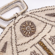 Load image into Gallery viewer, Original Czechoslovakian 1930's Ivory and Bronze Beaded Evening Bag - Charming Little Bag *
