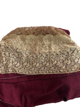 Load image into Gallery viewer, Absolutely Stunning Original 1930's Burgundy Chenille Dress With Bow Belt, Pointed Lace Yoke and Full Sleeves - Bust 34 35